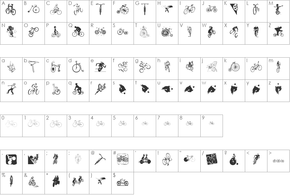 Cycling font character map preview