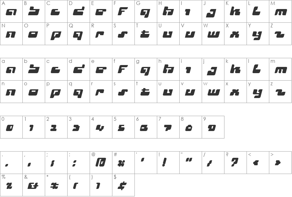 Cyclops font character map preview