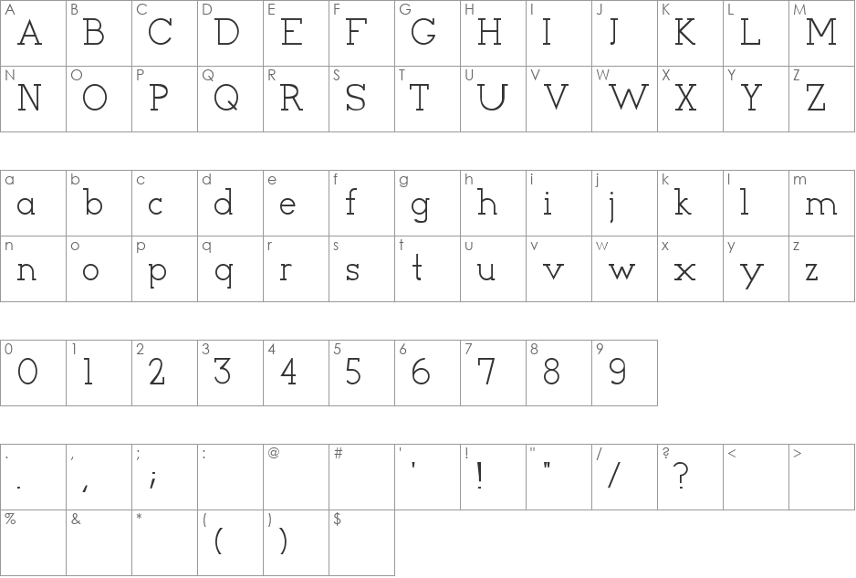Cyen font character map preview