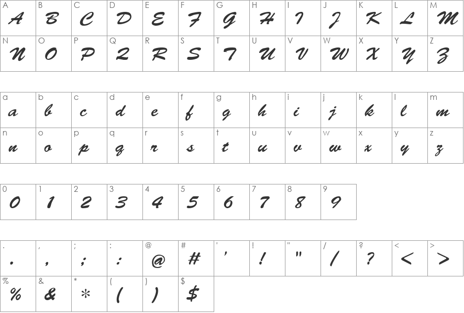 CyrillicBrush font character map preview