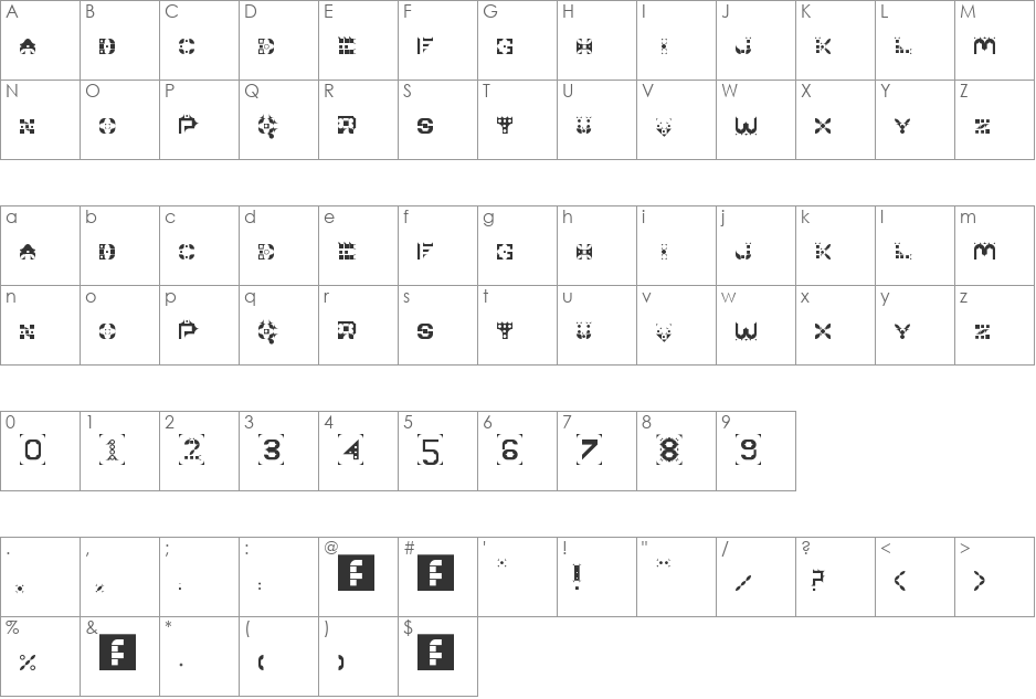 Alien War Runes font character map preview