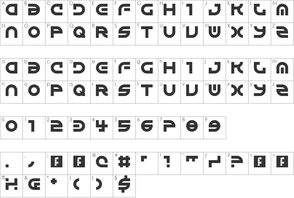 Alienated font character map preview