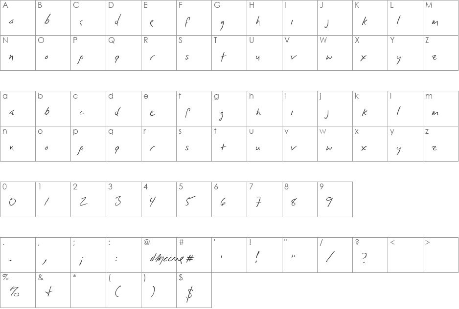 D McCue Hand font character map preview