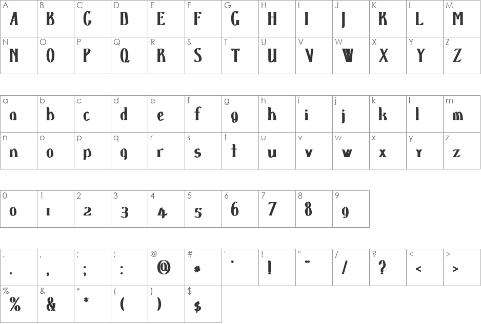 d'SpenserBlack font character map preview
