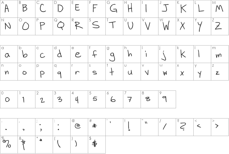 D*H Hand Scribblies font character map preview