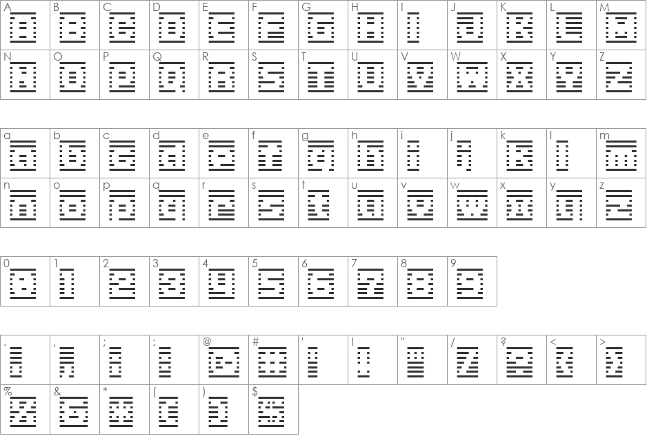 D3 DigiBitMapism type B font character map preview