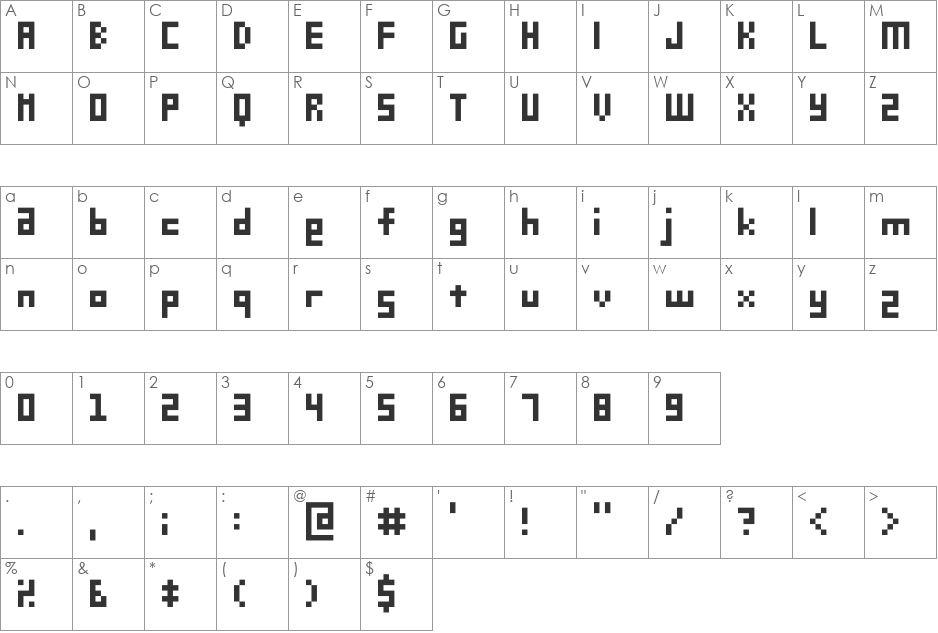 D3 Petitbitmapism font character map preview