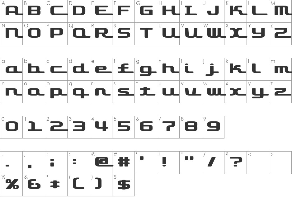 D3 Roadsterism Wide font character map preview