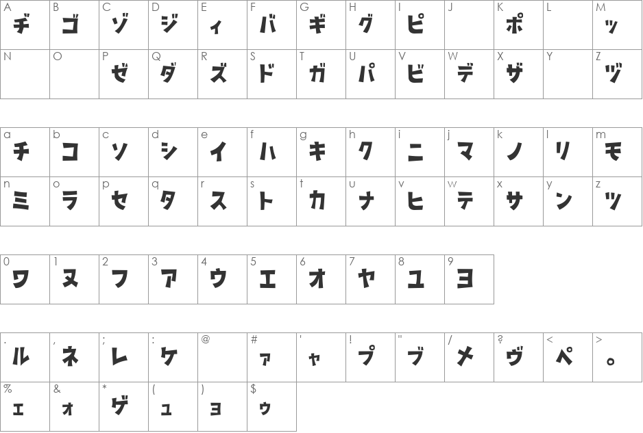 D3 Streetism Katakana font character map preview