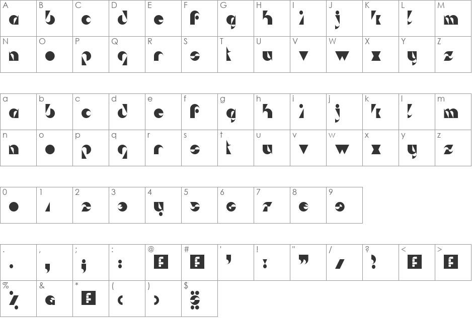 Da Sei Nei! font character map preview