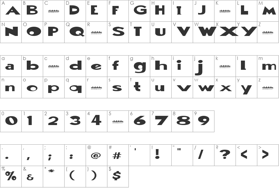 Dabble font character map preview