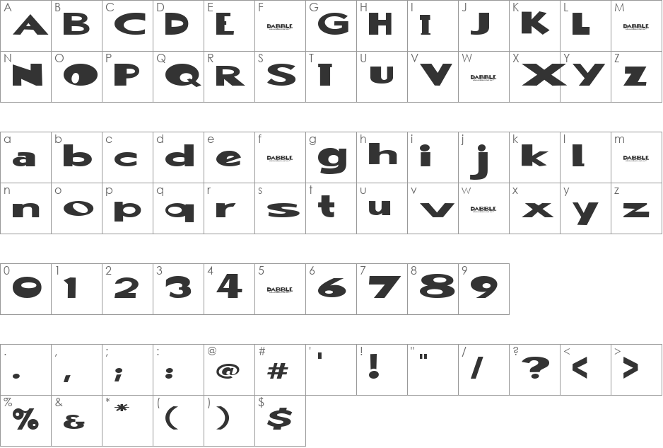 Dabble(eval) font character map preview