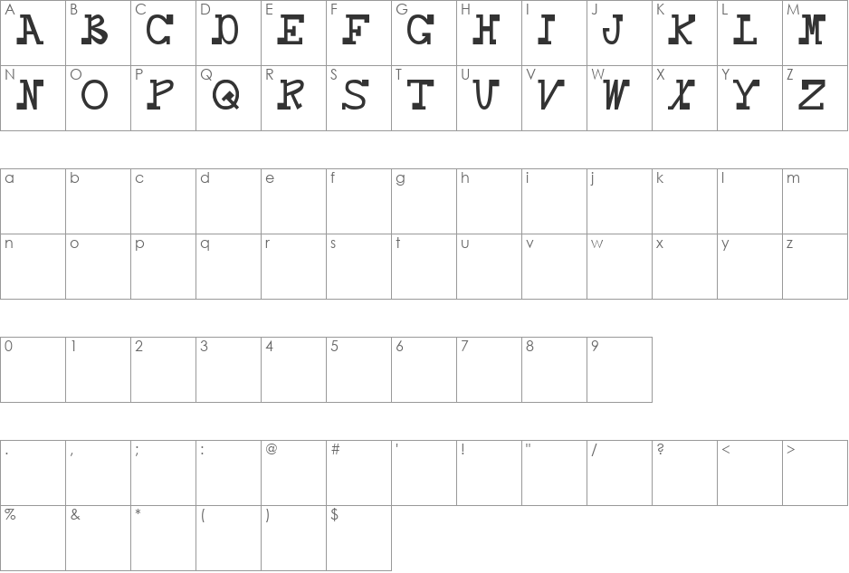 daBoss font character map preview