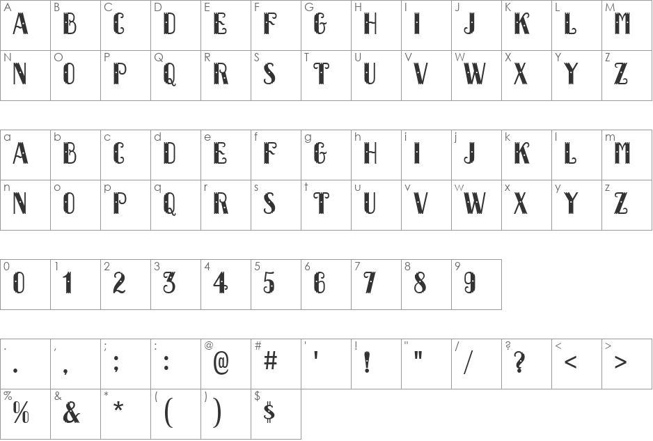 Dacquoise font character map preview