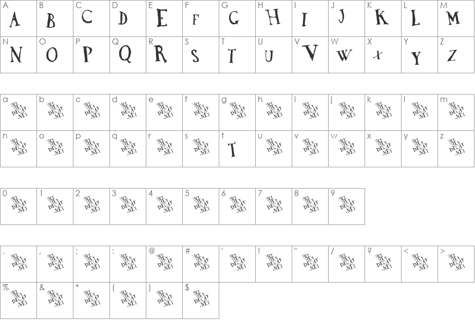 DaDa Antiquerist  font character map preview