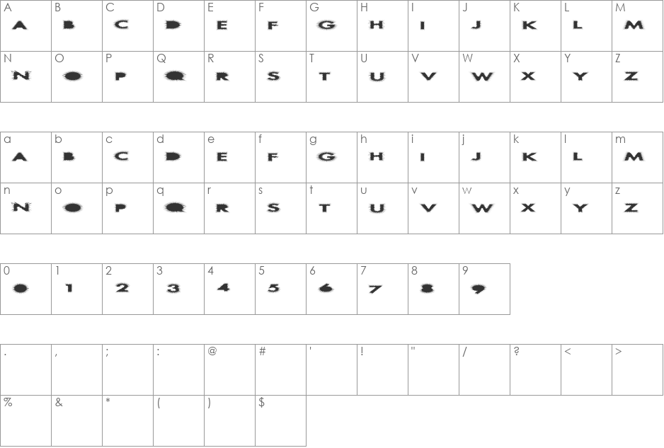 AlienFur font character map preview