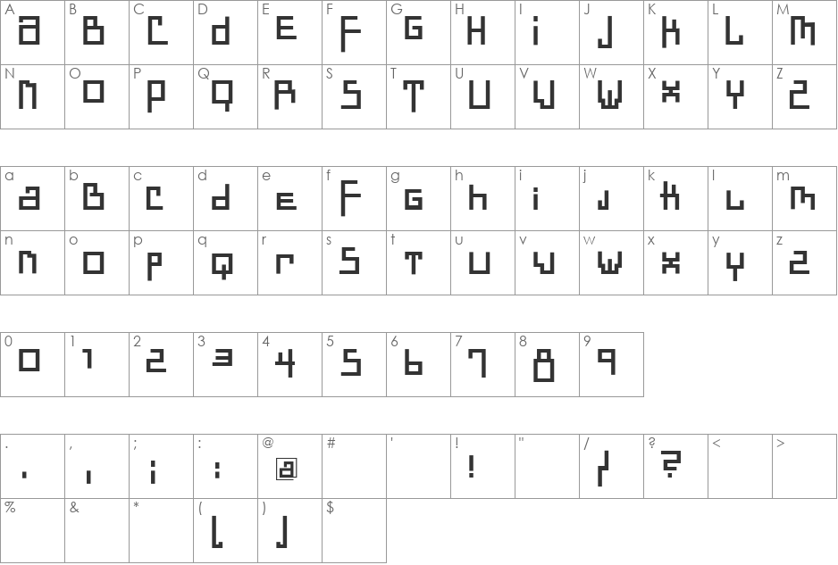 DadasTraces font character map preview