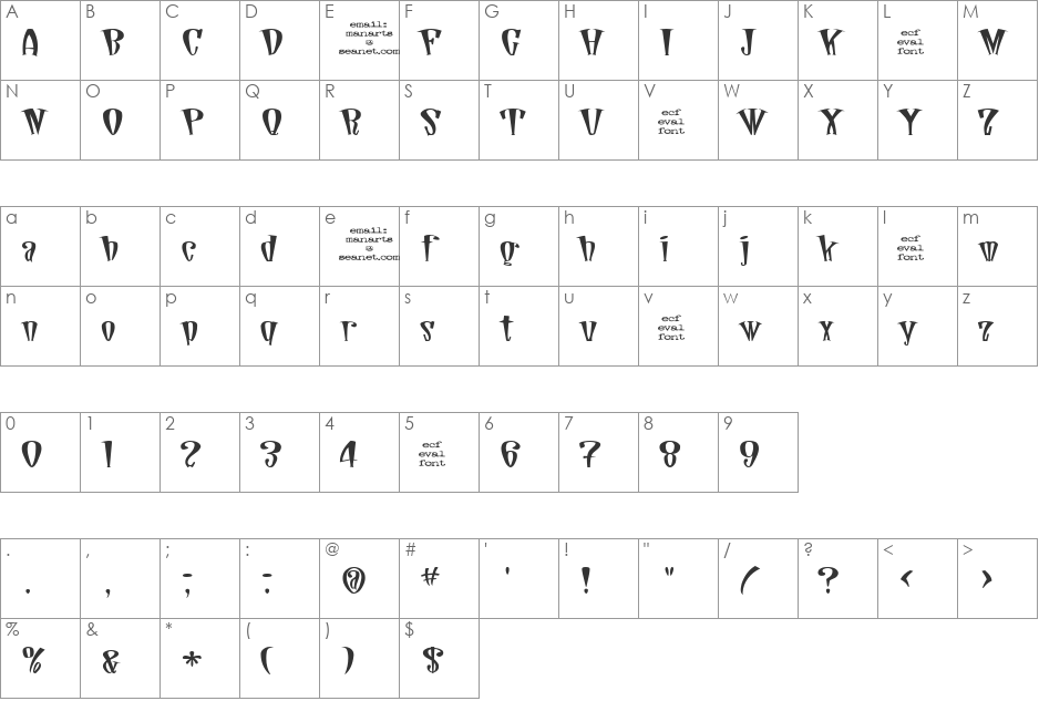 daddio (eval) font character map preview
