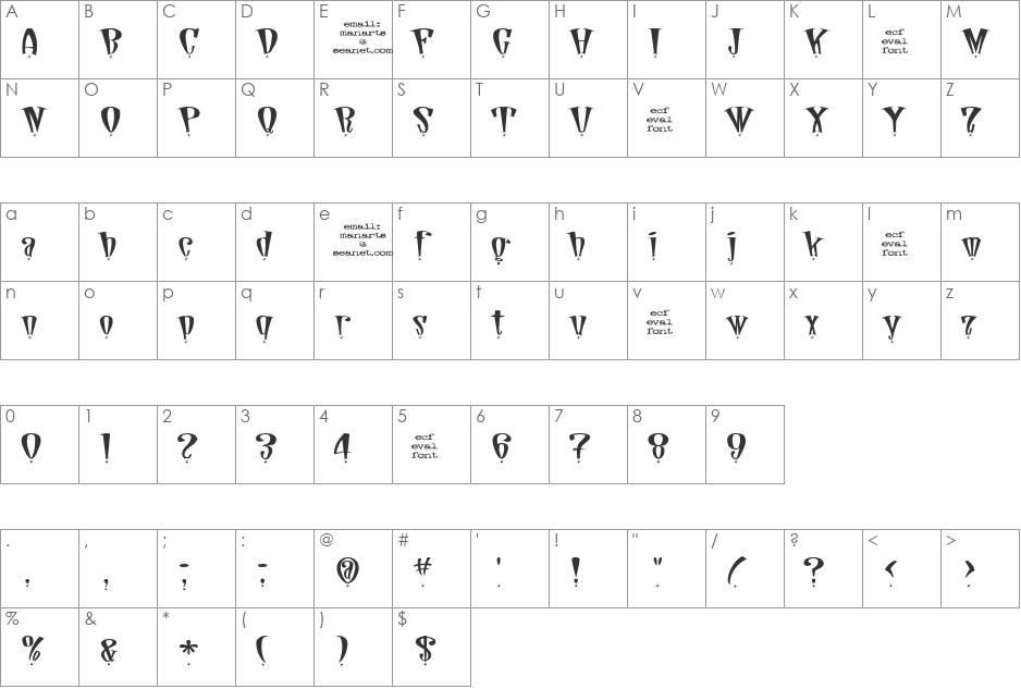 daddio star (eval) font character map preview