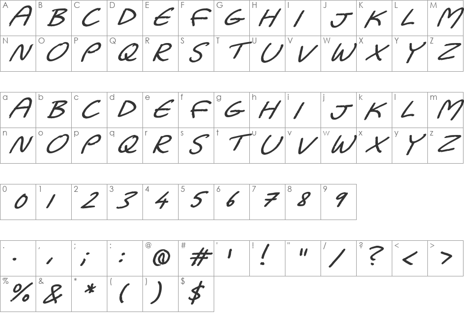 Dadiomouse font character map preview