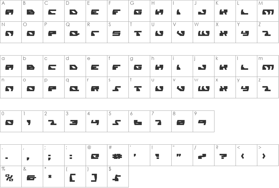 Daedalus font character map preview