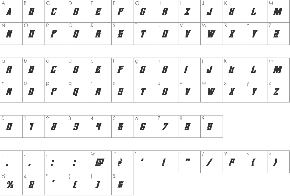 Daemonicus Italic font character map preview