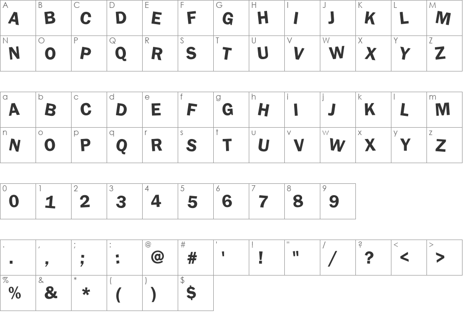 DAFT Upper Case font character map preview