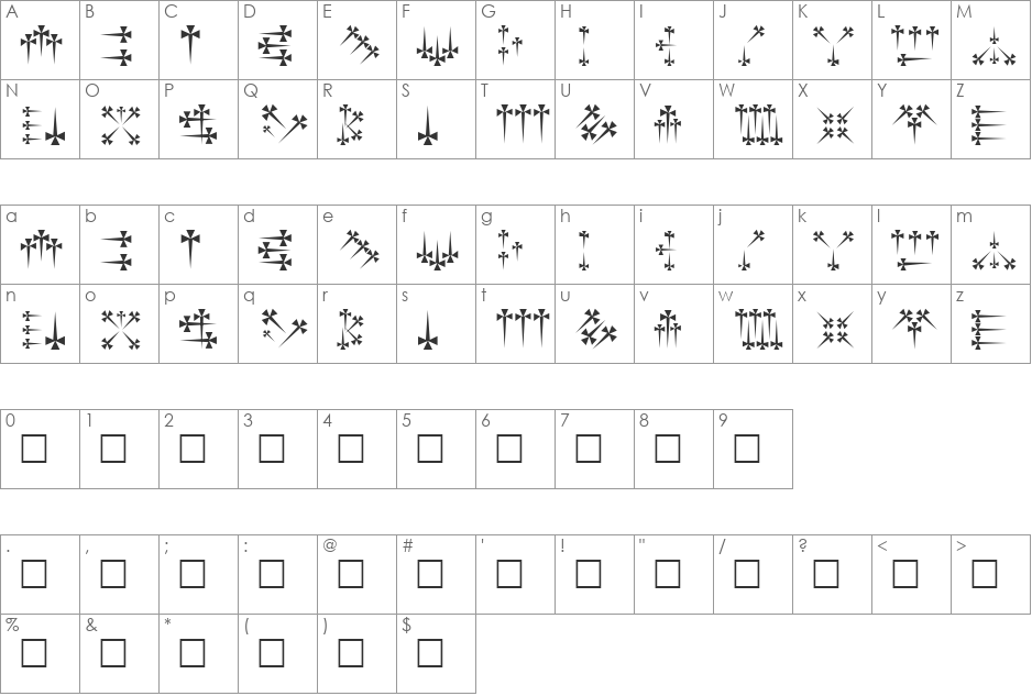 Daggers font character map preview