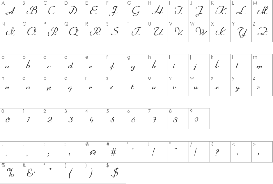 Dahrlin font character map preview