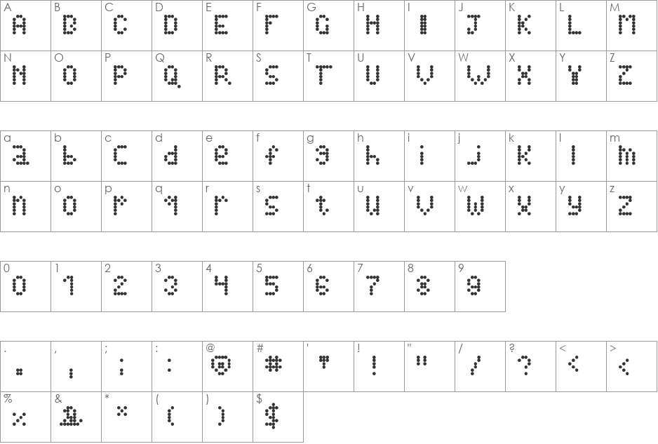 Alienss font character map preview