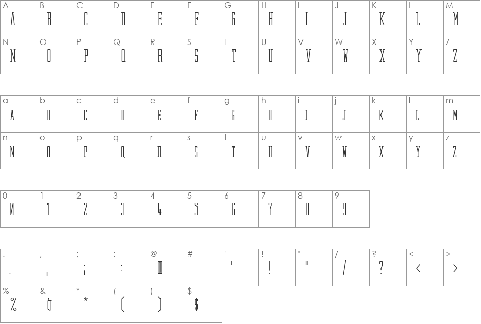 Dalle font character map preview