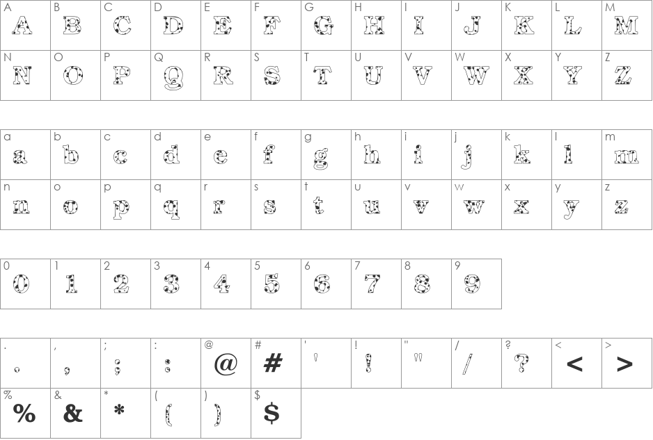 Dalmatian font character map preview