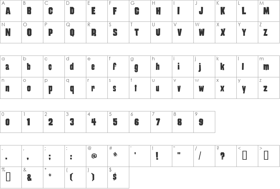 Damaged font character map preview