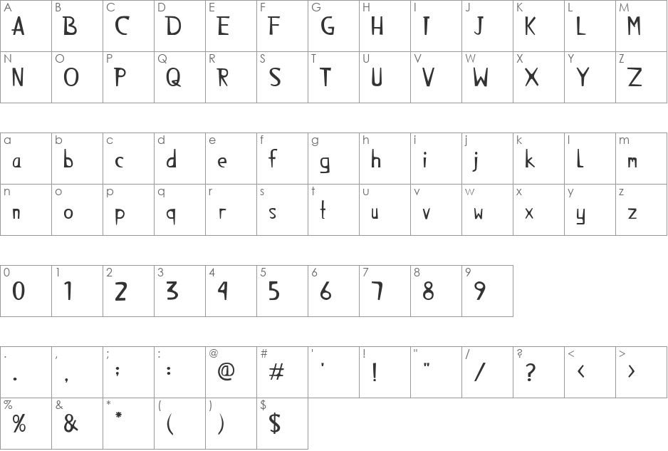 Alienz Monkey font character map preview