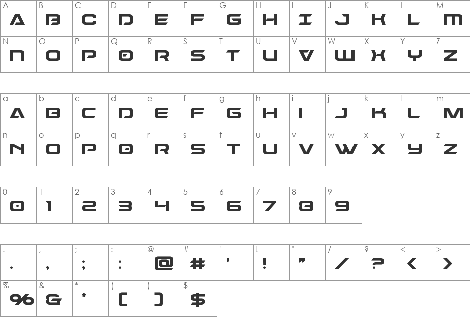 Dameron font character map preview