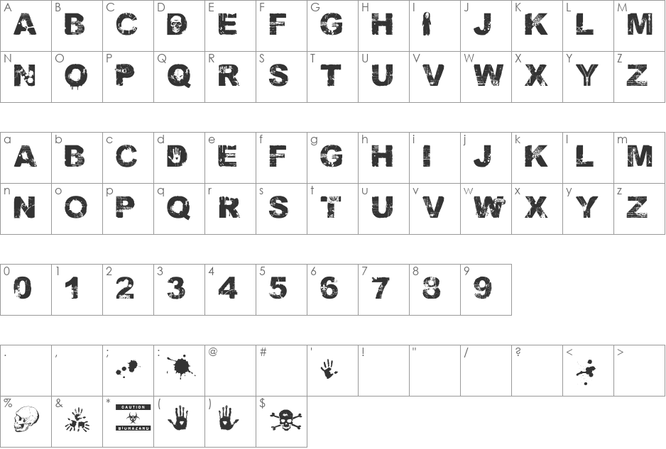 DamnedDeluxe font character map preview