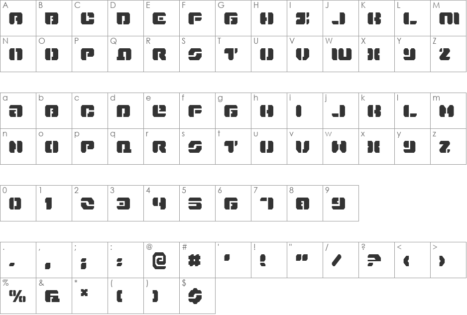 Dan Stargate Condensed font character map preview