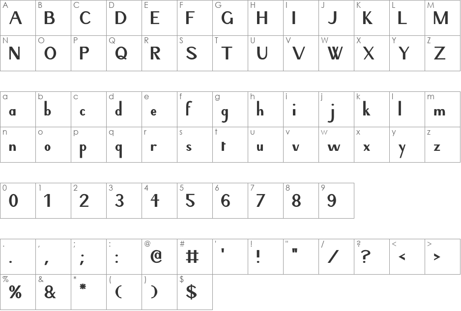 Danaii Display font character map preview