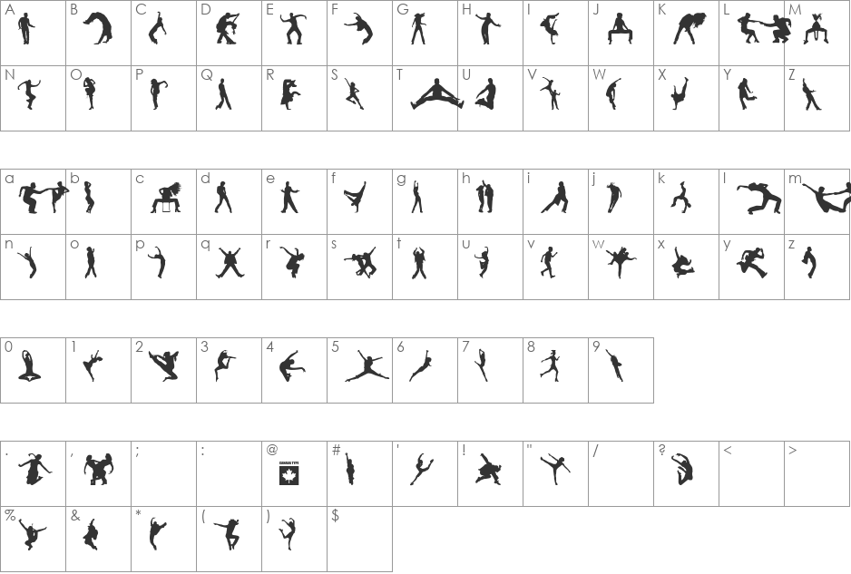 Dancebats font character map preview