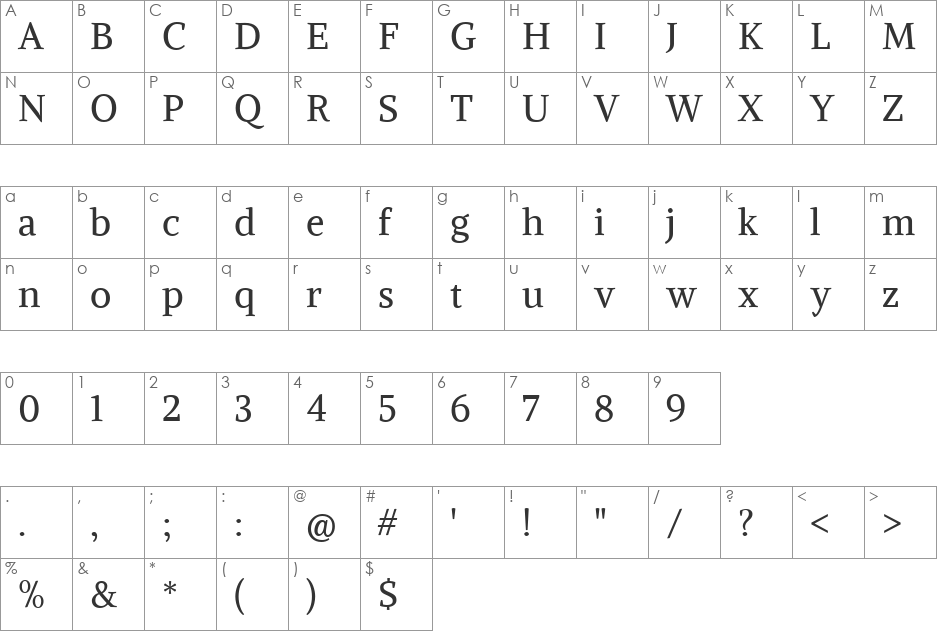 Alike font character map preview