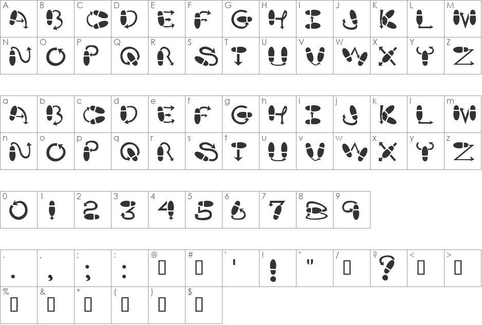 DanceStep font character map preview