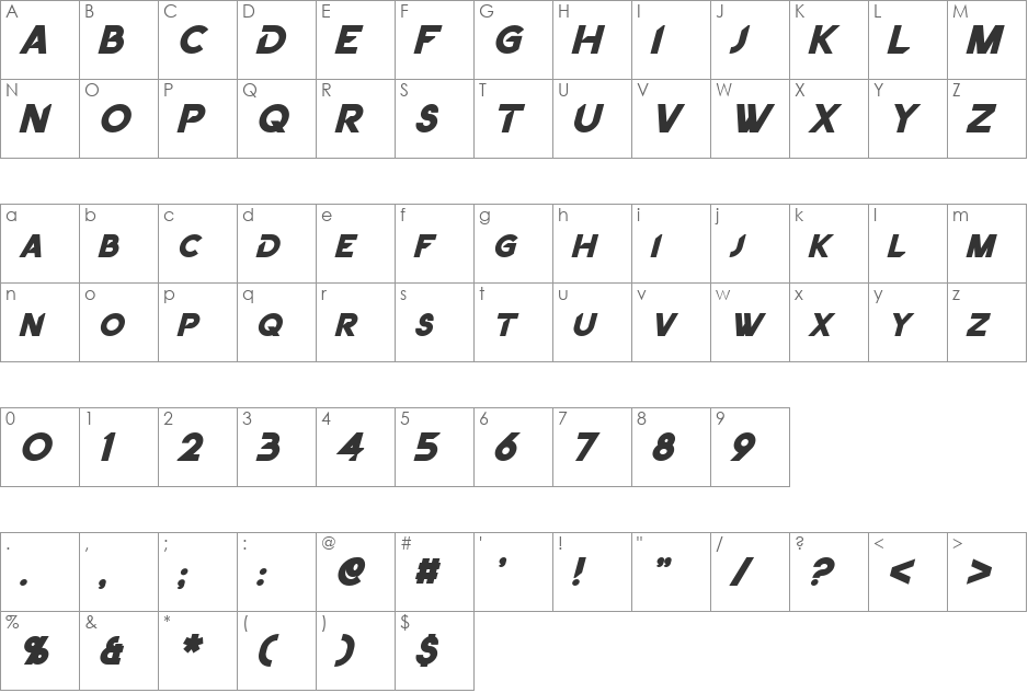 Dancetech font character map preview