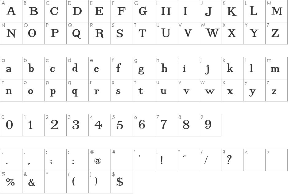 DancingSuperserif font character map preview