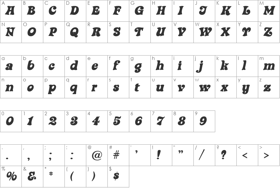 DandelionJF font character map preview