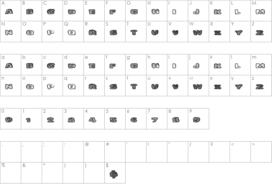 DangerWaffles font character map preview