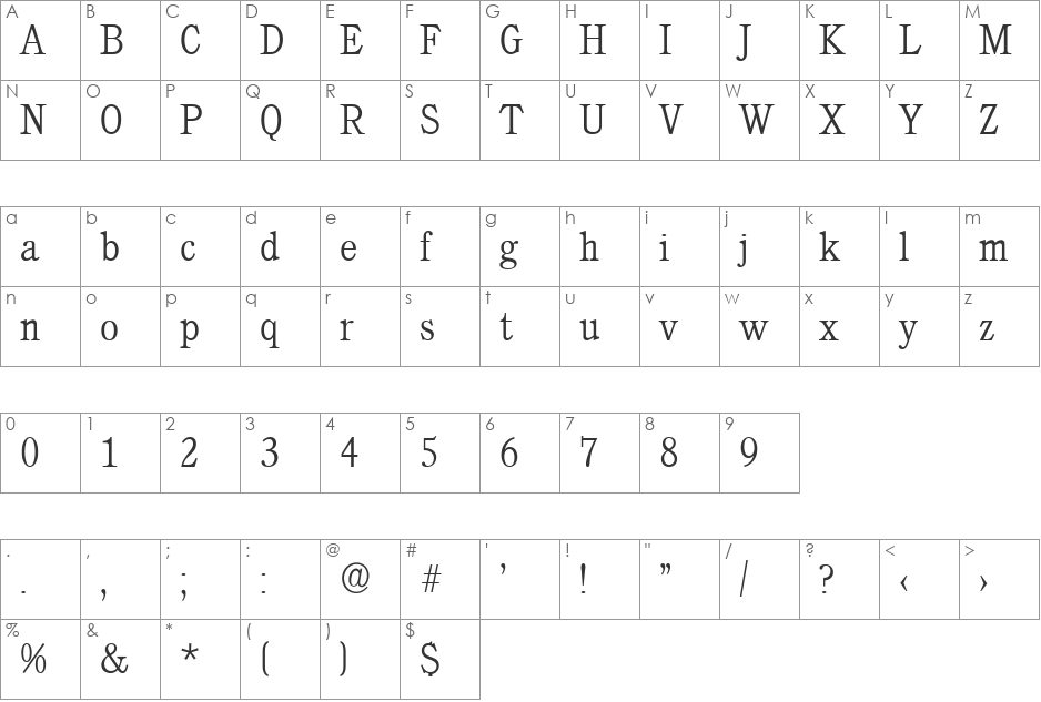 DanielBecker-ExtraLight font character map preview