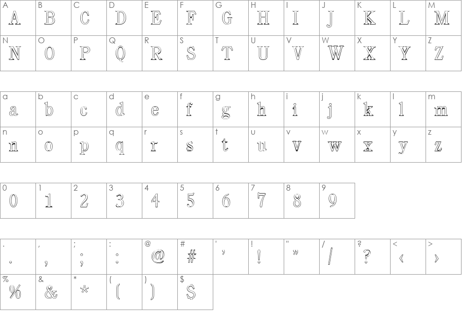 DanielBeckerOutline-ExtraLight font character map preview
