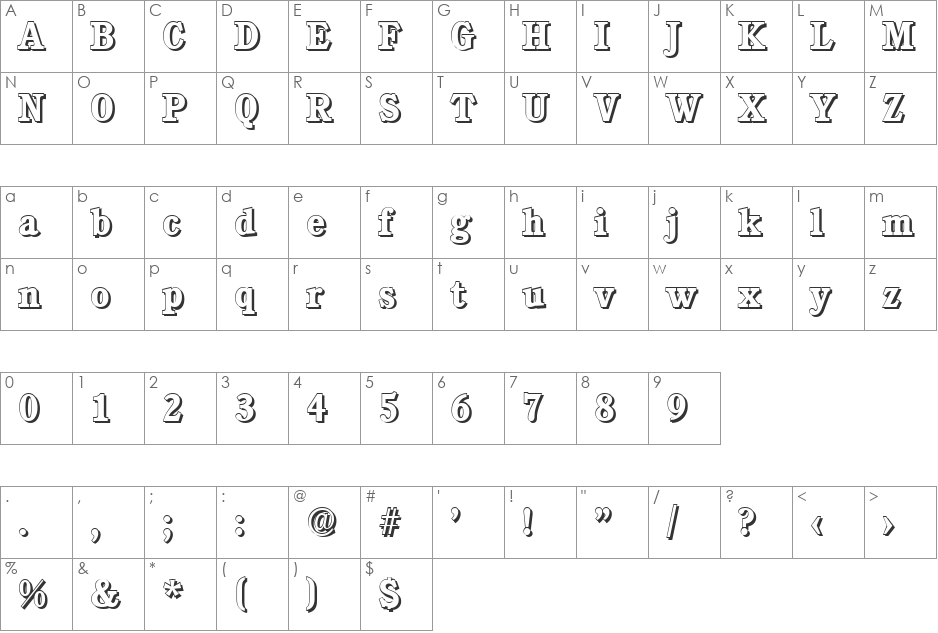 DanielBeckerShadow font character map preview