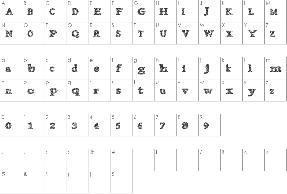 DanishCrack font character map preview