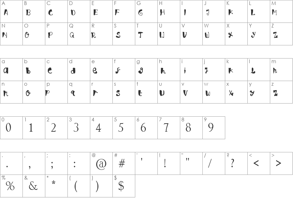 DANNIESTA font character map preview